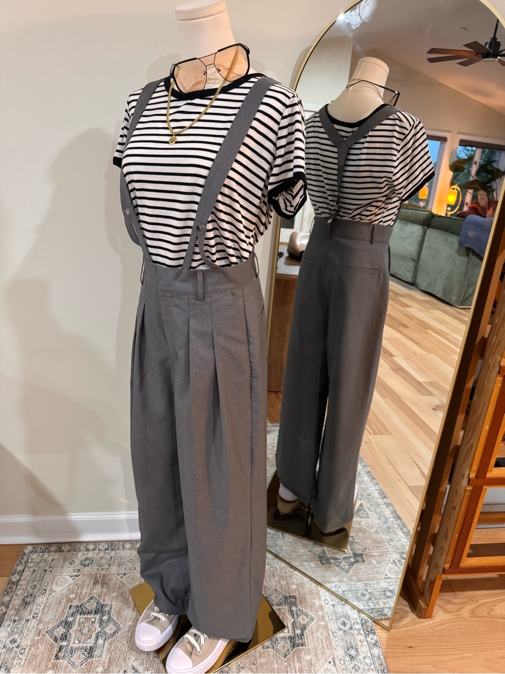nooyius gray suspender wide leg trousers
